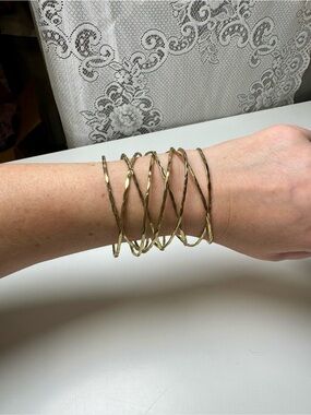 Vintage Style Tangled Wire Cuff Gold Toned Bracelet Set - Women Jewelry